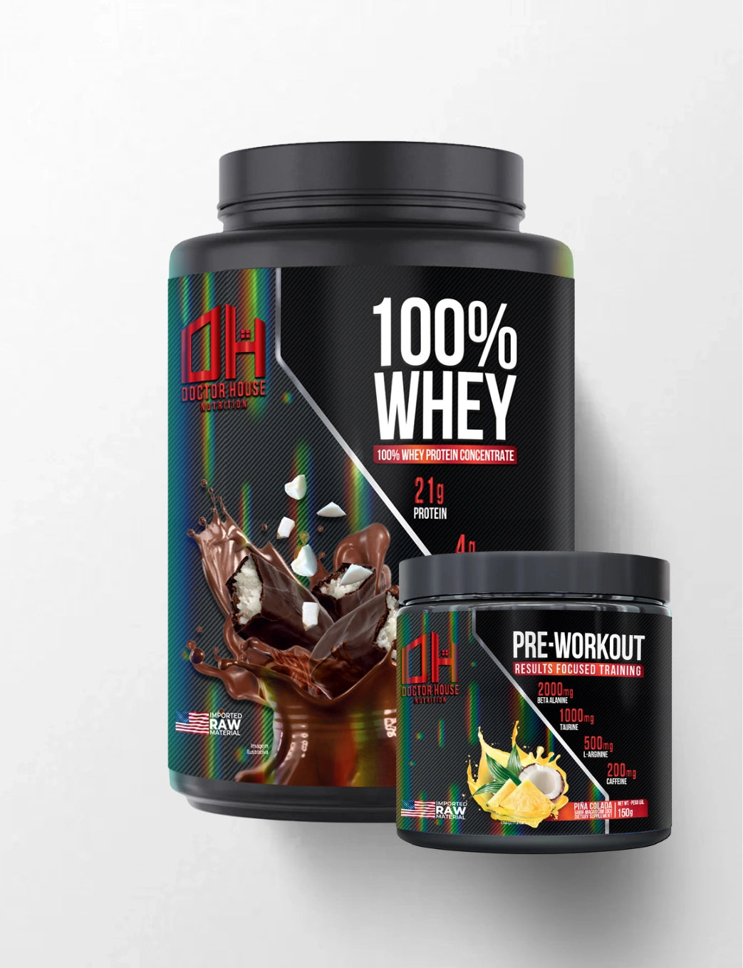 1 whey 100% concentrado + 1 Pré-treino