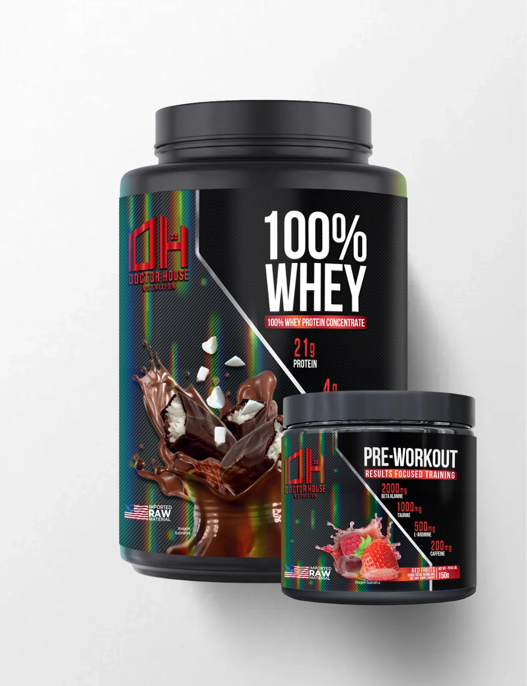1 whey 100% concentrado + 1 Pré-treino