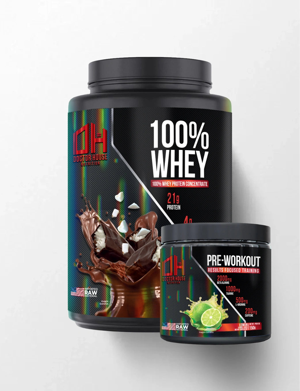 1 whey 100% concentrado + 1 Pré-treino