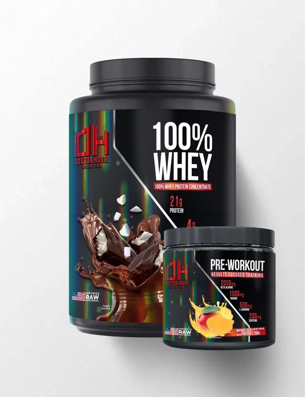 1 whey 100% concentrado + 1 Pré-treino