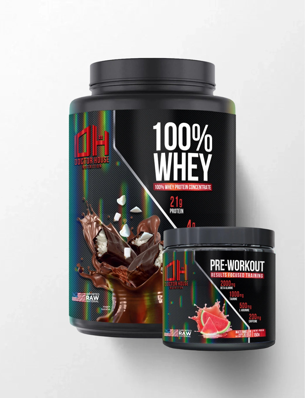 1 whey 100% concentrado + 1 Pré-treino